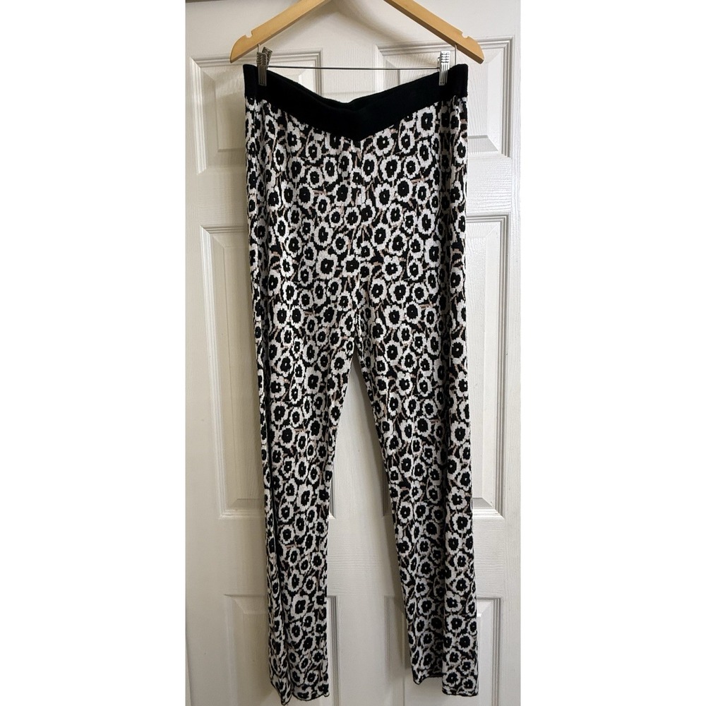 Diane von Furstenberg Pants Women XL Black White Floral Knit Target Collab